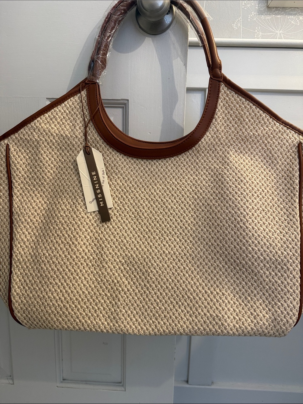 Cream and Brown Woven Tote